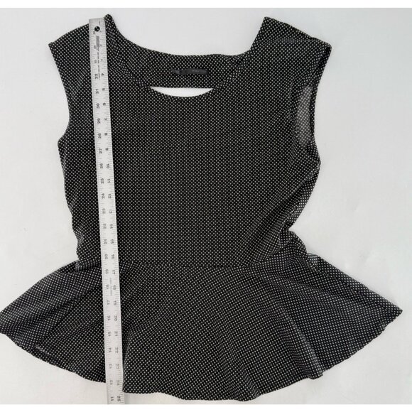 Maurices Black & White Polka Dot Peplum Peekaboo Back Blouse Sz L Preppy‎ Event - Picture 7 of 8